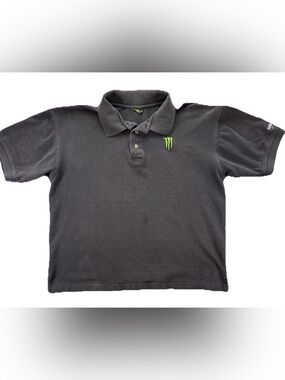 Monster Energy Polo Shirt Men's Large Black Golf Y2K Embroidered Skater Vintage